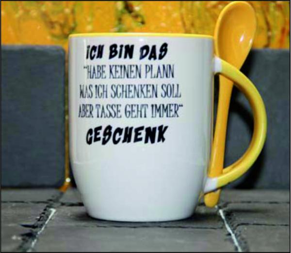 Weiße Tasse mit Spruch "ICH HABE KEINEN PLAN WAS ICH SCHENKEN SOLL"  TASSE